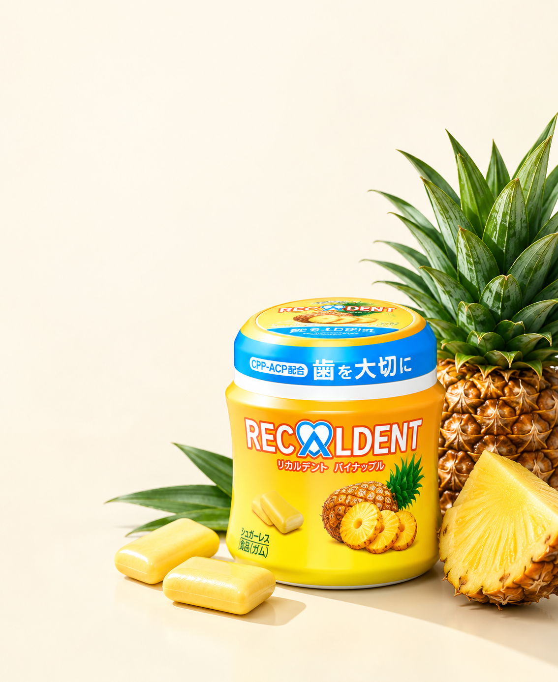 Recaldent Everyday Pineapple sugar-free chewing gum tub